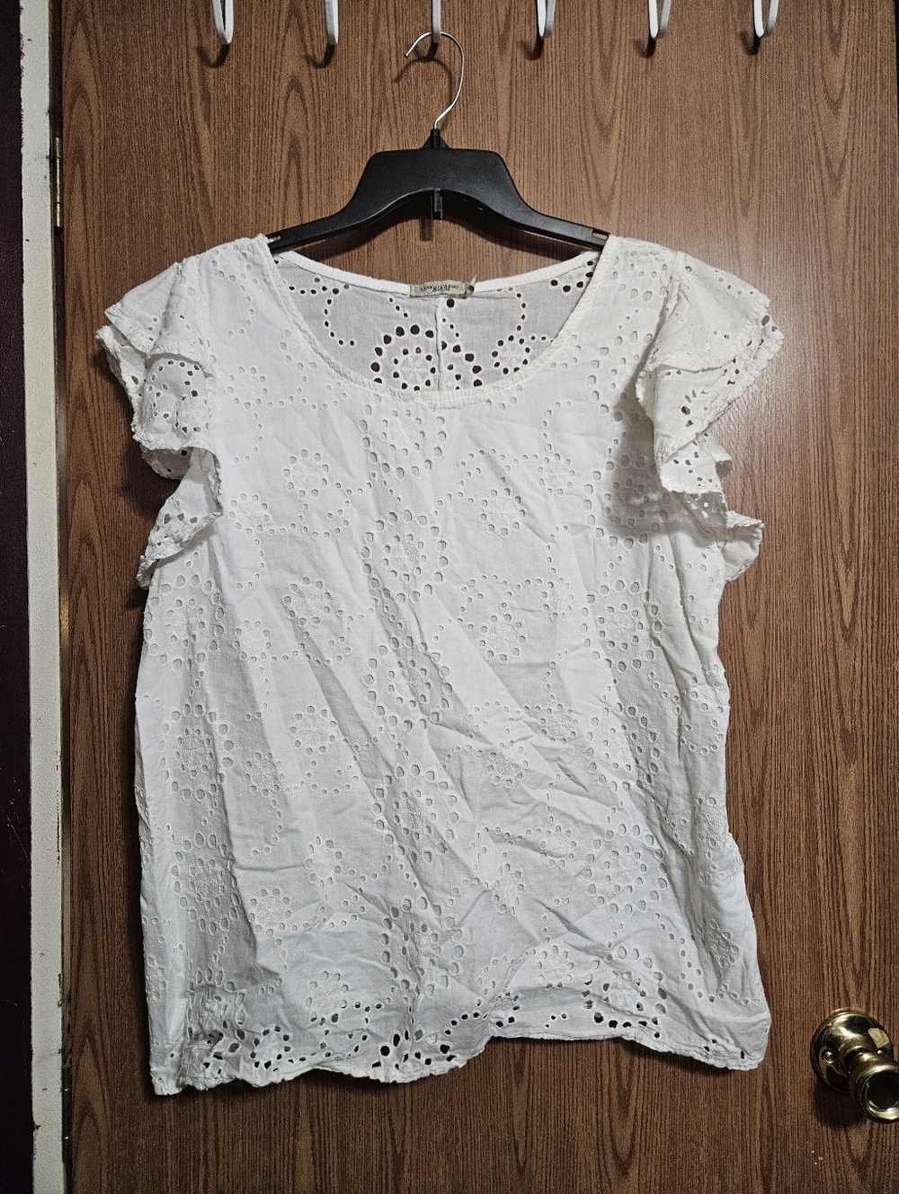 Lungo L'arno White Eyelet Flutter Sleeve Cottagecore Blouse Size 1X!